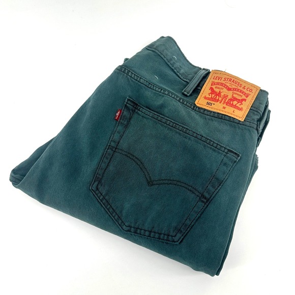 Levi's Other - Levi's 501 Jeans‎ Men 38x30 Teal Green Solid Straight Fit Irregular NWOT